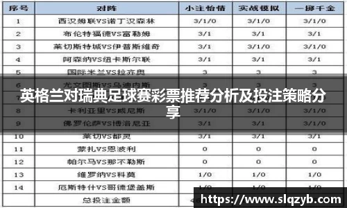 英格兰对瑞典足球赛彩票推荐分析及投注策略分享